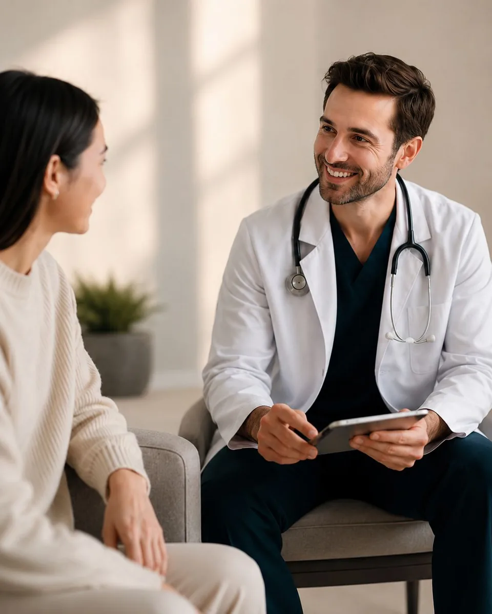 Clinician talking with a patient during a consultation